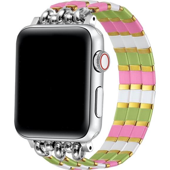 Slim Beaded Bracelet Apple Watch Watchband Pink Green - Picture 1 of 6